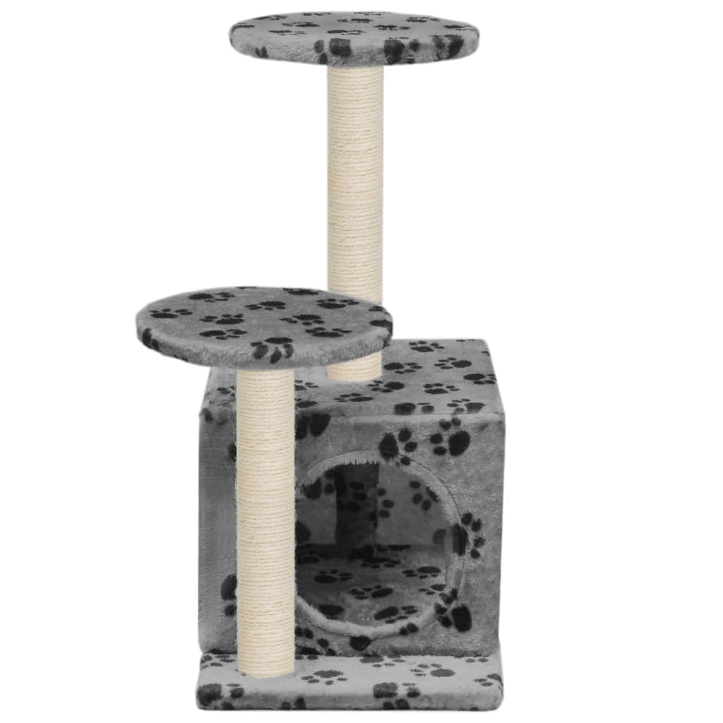 Cat Tree with Sisal Scratching Posts 60 cm Grey Paw Prints