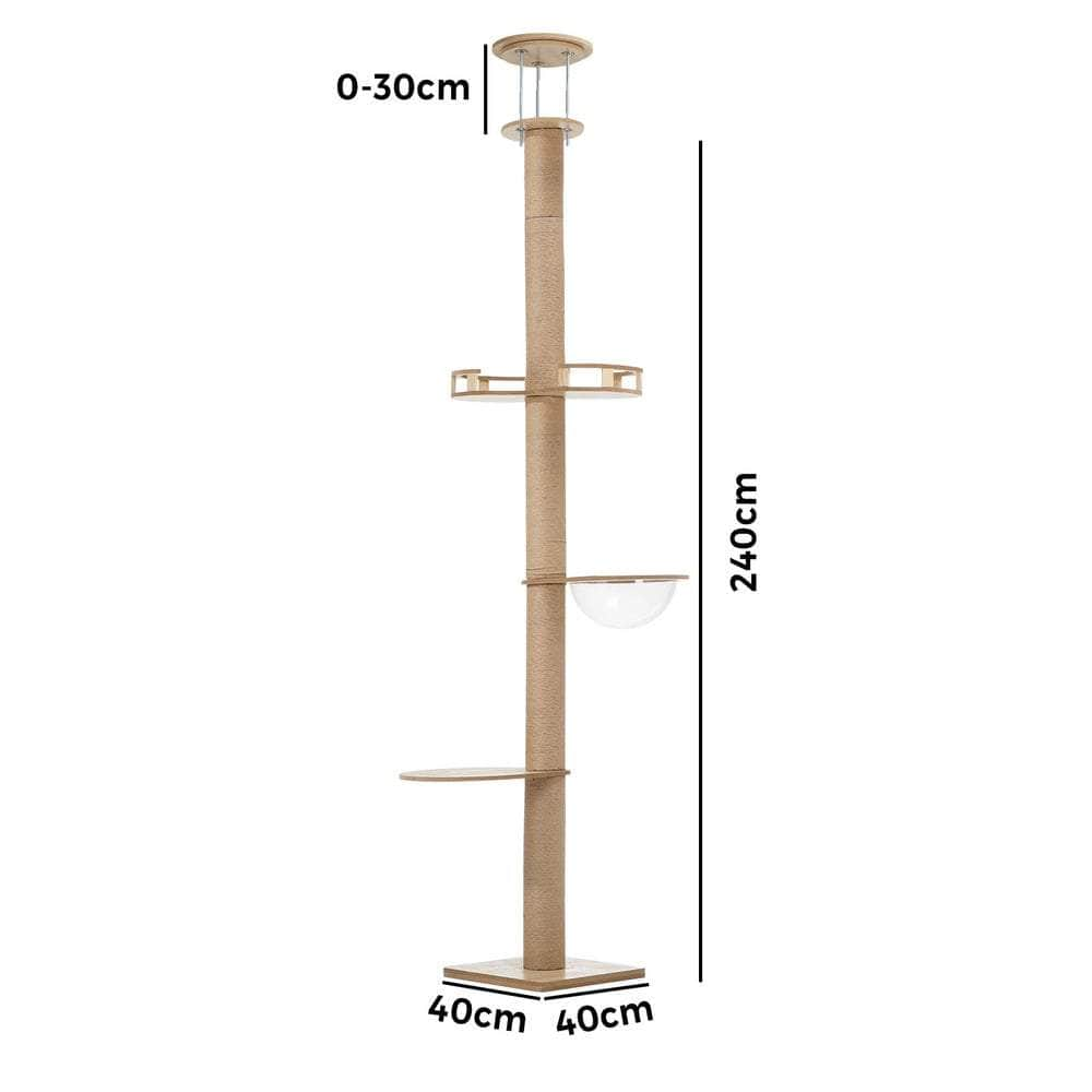 Cat Tree Wood Tower Scratching 270cm Post Floor to Ceiling