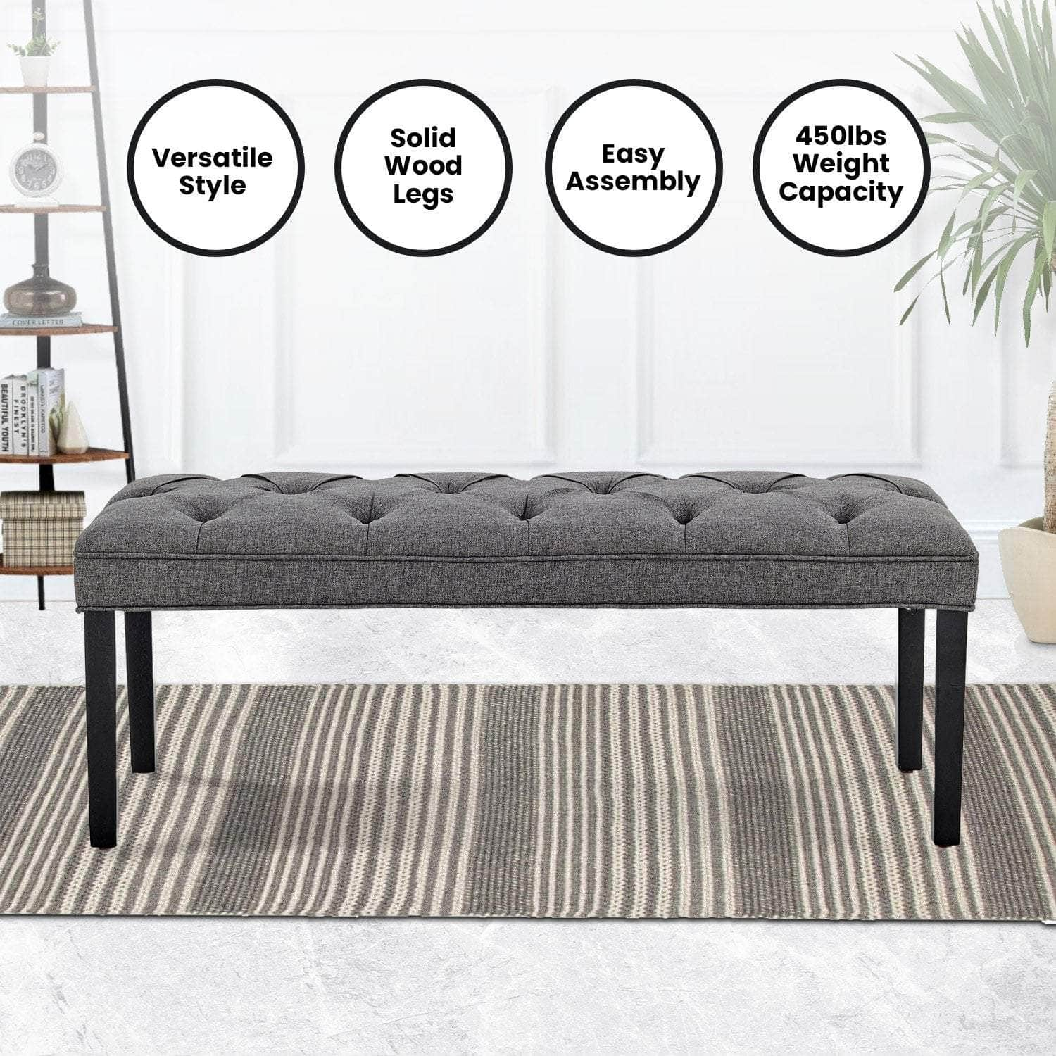 Cate Button-Tufted Upholstered Bench by - Dark Grey