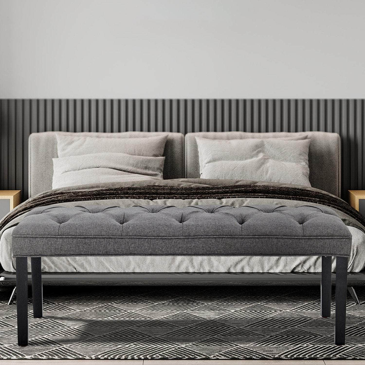 Cate Button-Tufted Upholstered Bench by - Dark Grey