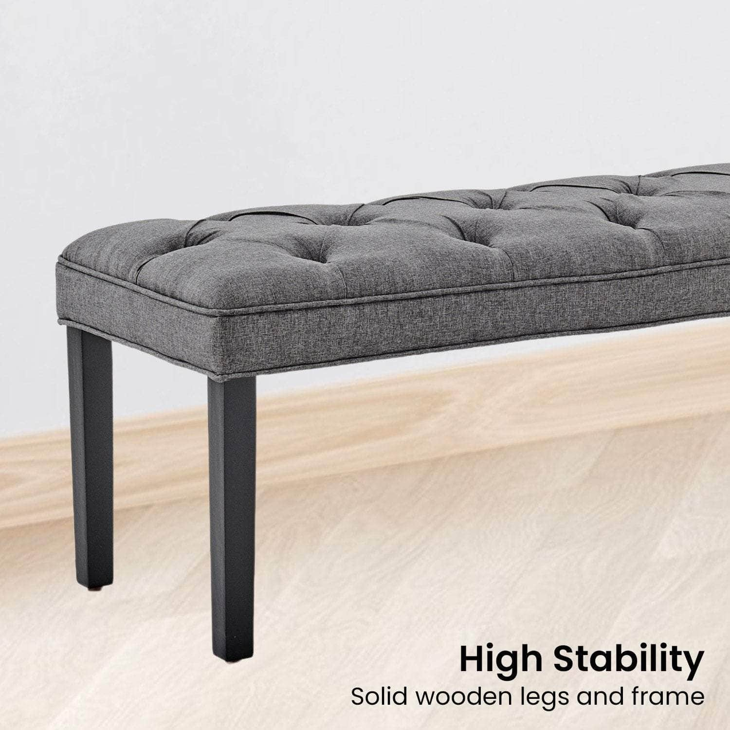 Cate Button-Tufted Upholstered Bench by - Dark Grey