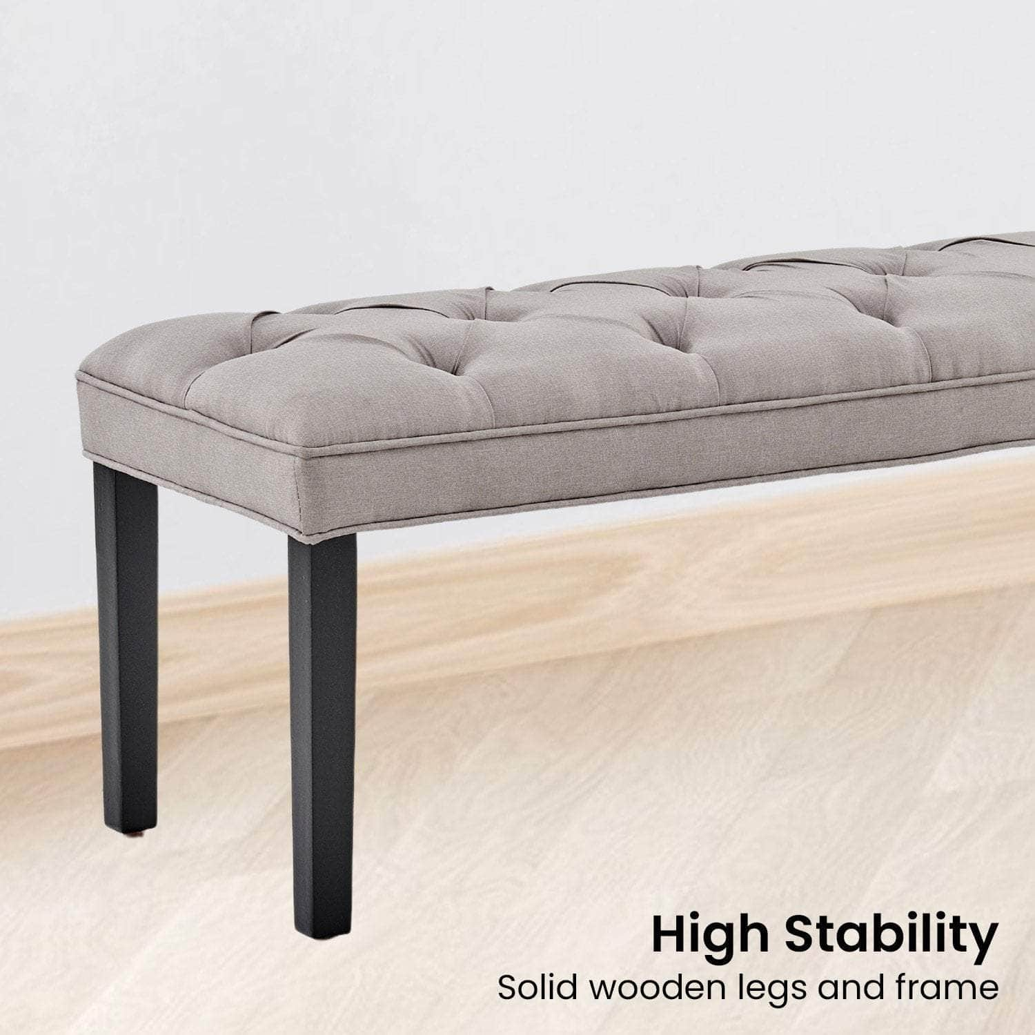 Cate Button-Tufted Upholstered Bench by - Light Grey