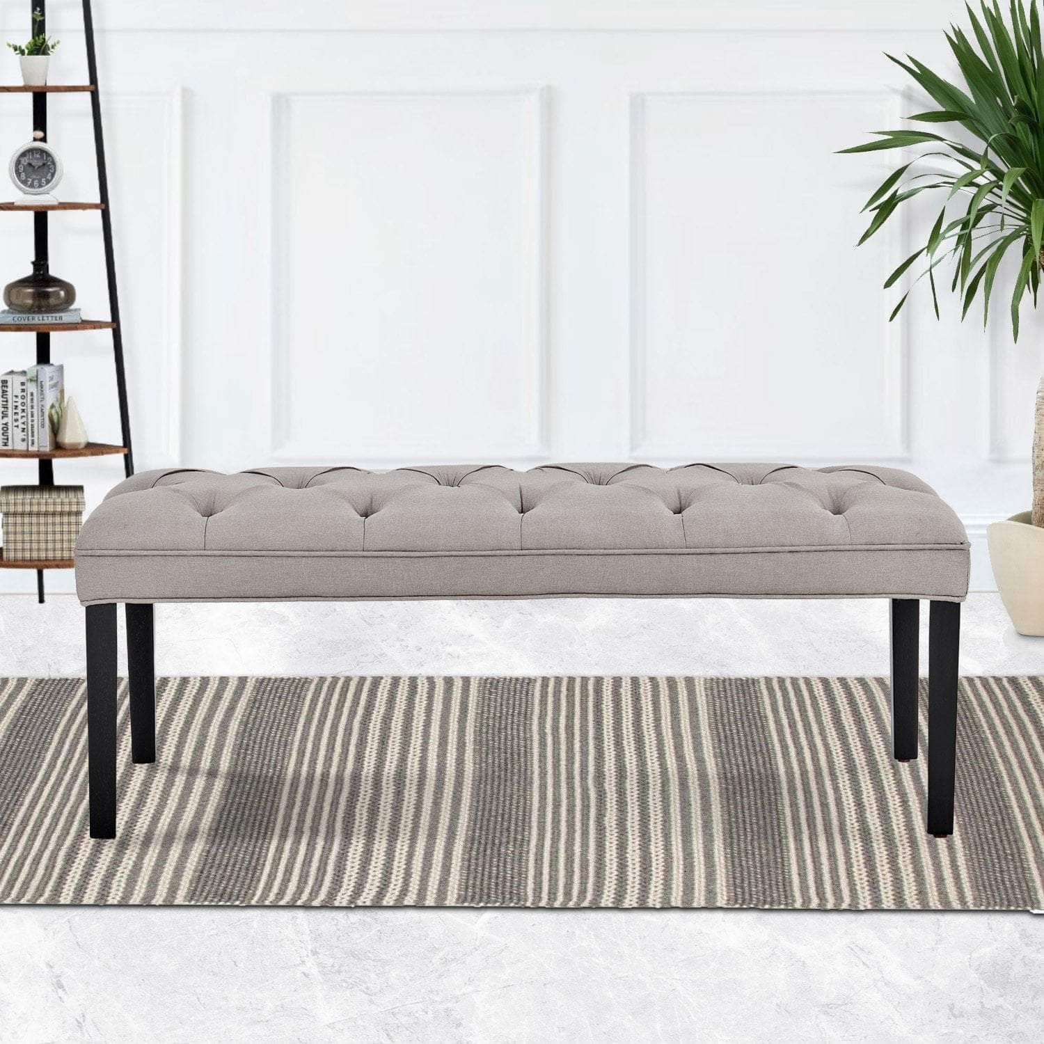 Cate Button-Tufted Upholstered Bench by - Light Grey