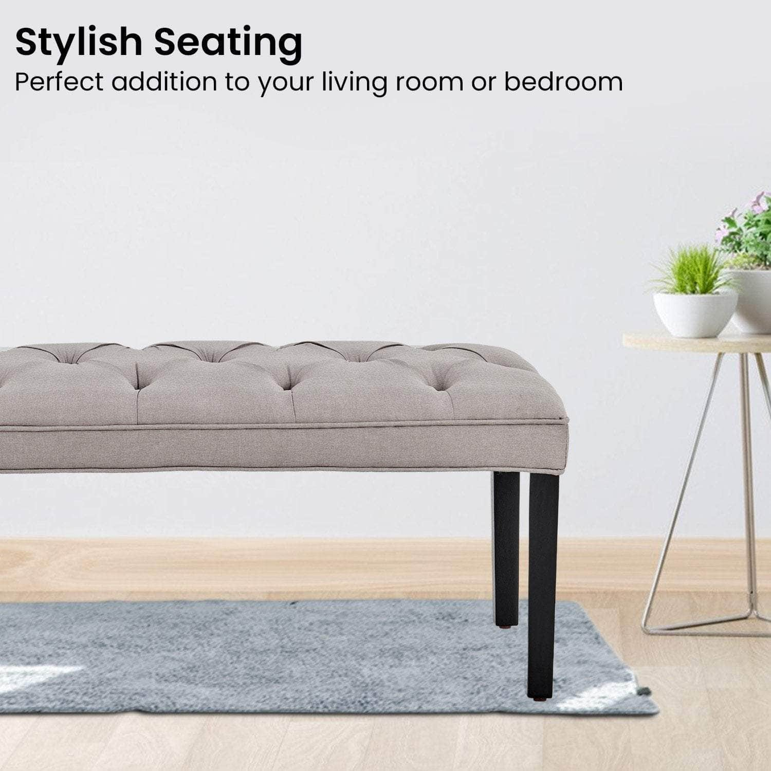 Cate Button-Tufted Upholstered Bench by - Light Grey