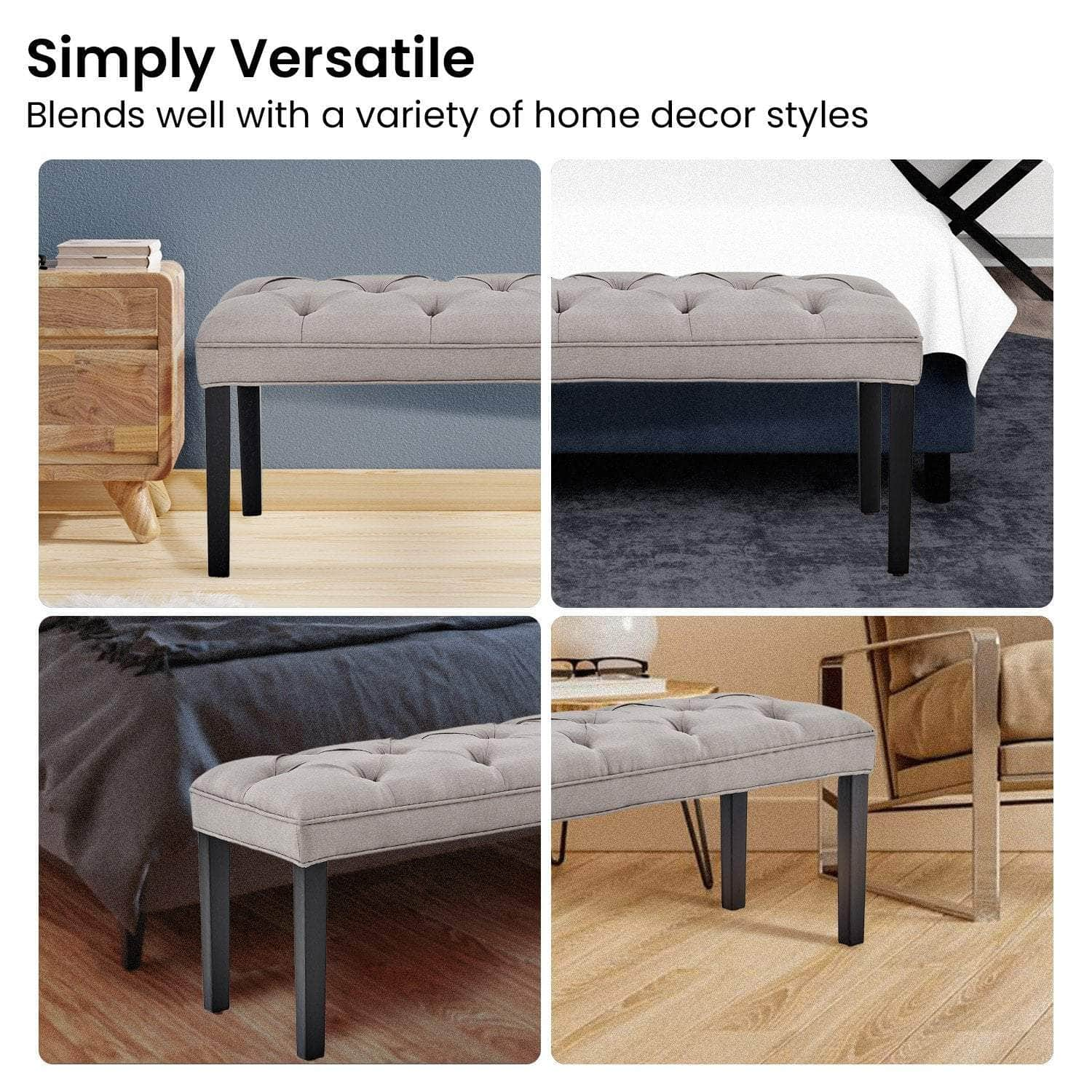 Cate Button-Tufted Upholstered Bench by - Light Grey