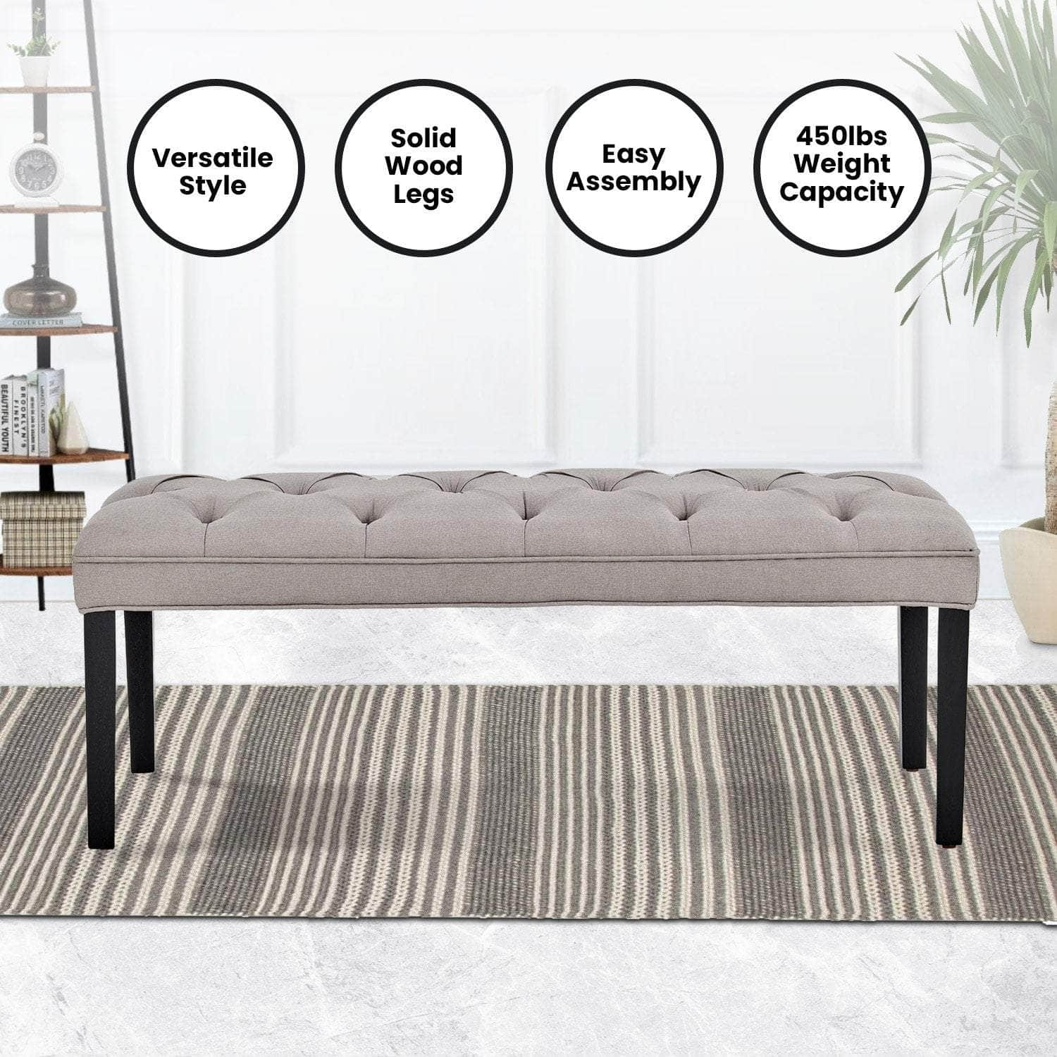 Cate Button-Tufted Upholstered Bench by - Light Grey