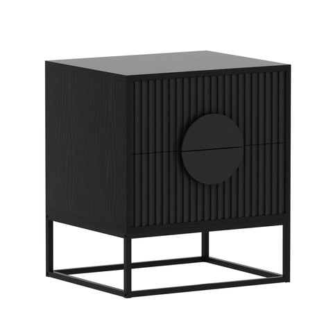 Stylish Bedside Table with Two Drawers and Sleek Black Handles