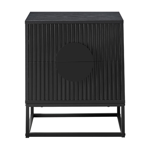 Stylish Bedside Table with Two Drawers and Sleek Black Handles