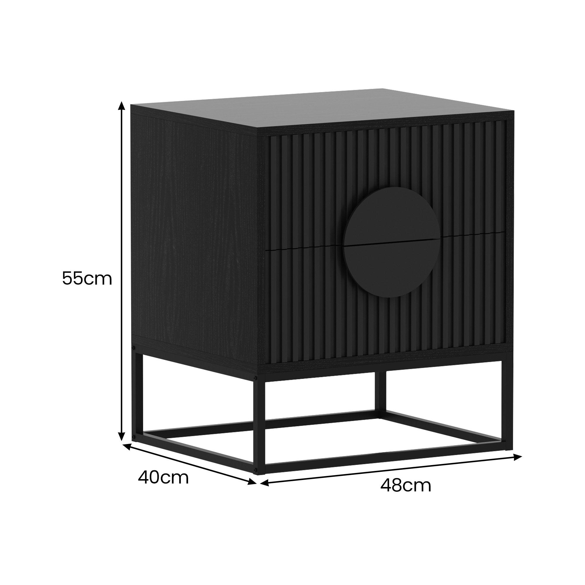 Stylish Bedside Table with Two Drawers and Sleek Black Handles