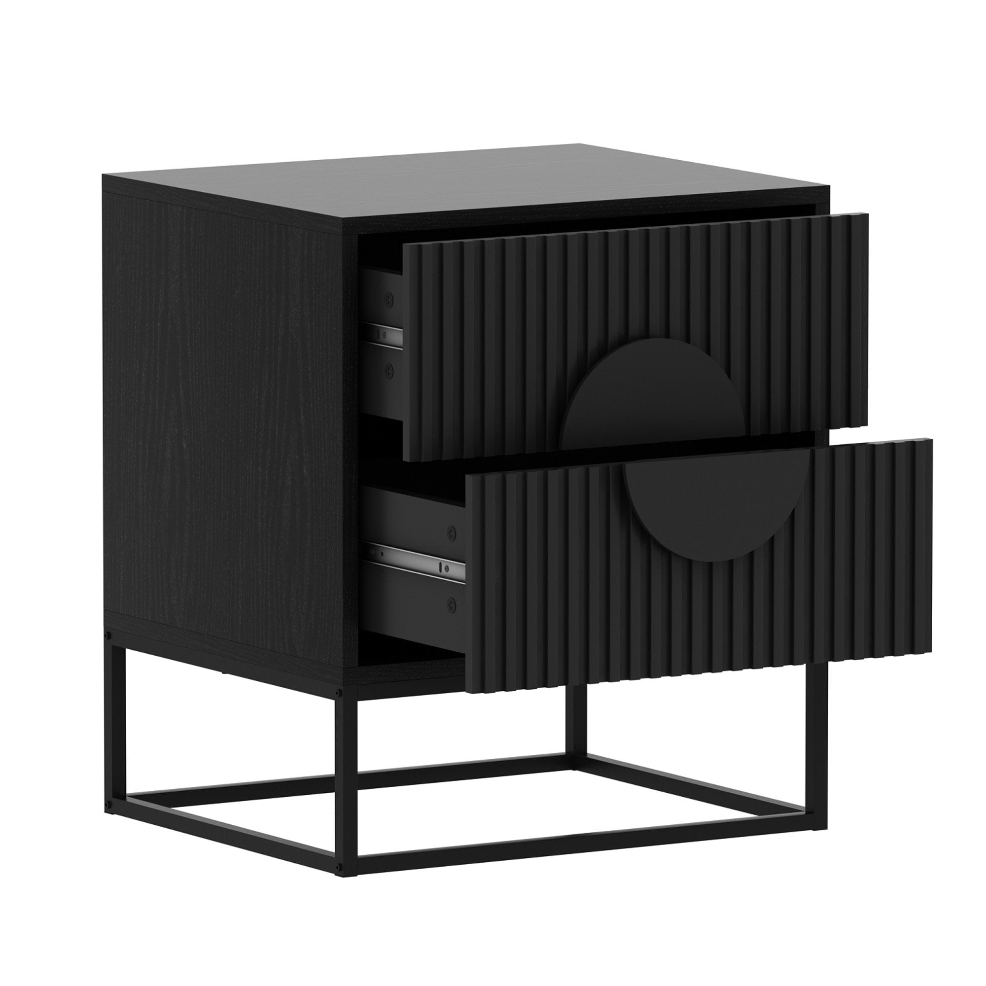 Stylish Bedside Table with Two Drawers and Sleek Black Handles