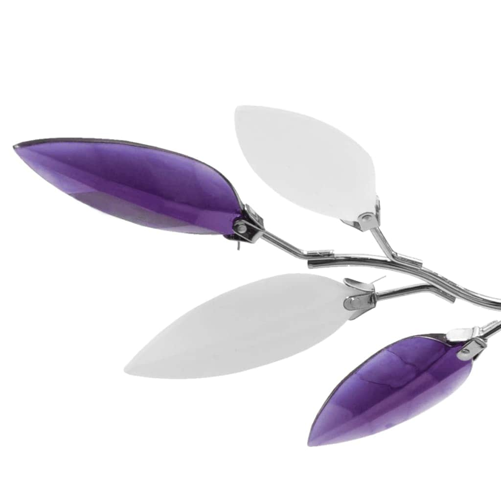 Ceiling Lamp White & Purple Acrylic Crystal Leaf Arms 3 E14 Bulbs