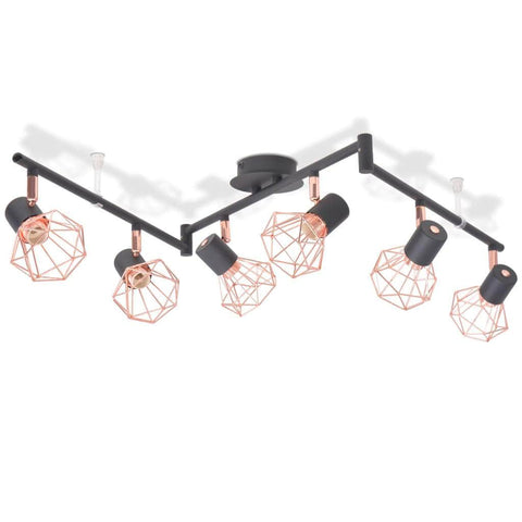 Ceiling Lamp with 6 Spotlights E14 Black and Copper