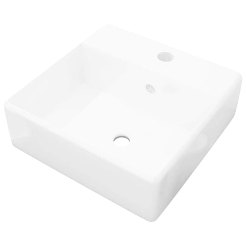 Ceramic Basin Square with Overflow and Faucet Hole