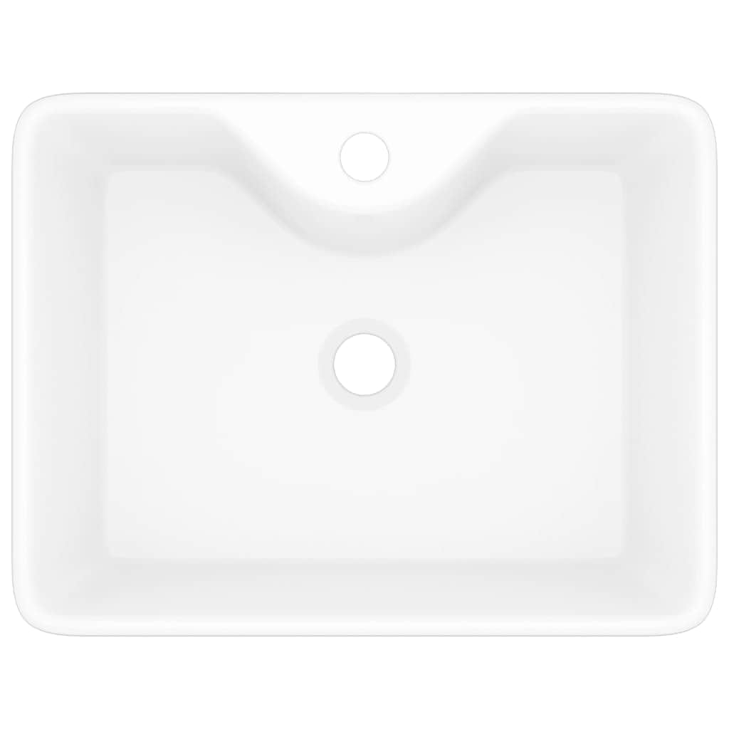 Ceramic Bathroom Sink Basin with Faucet Hole White Square