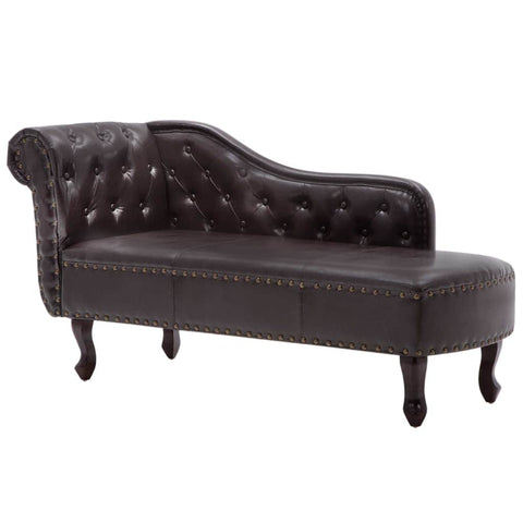 Chaise Longue Dark Brown Faux Leather