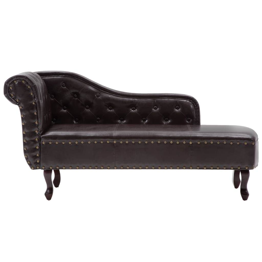 Chaise Longue Dark Brown Faux Leather