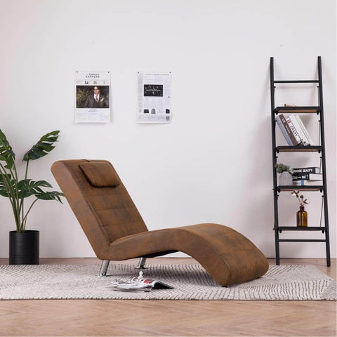 Chaise Longue with Pillow Brown Suede Leather