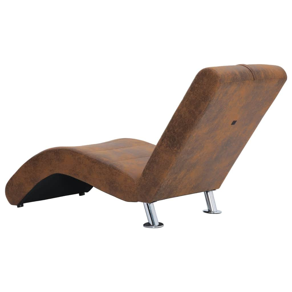 Chaise Longue with Pillow Brown Suede Leather