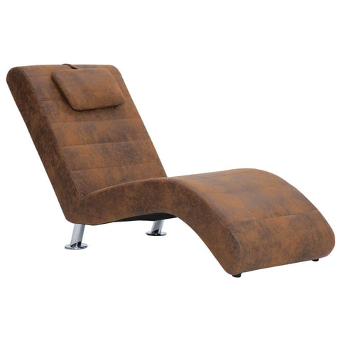 Chaise Longue with Pillow Brown Suede Leather