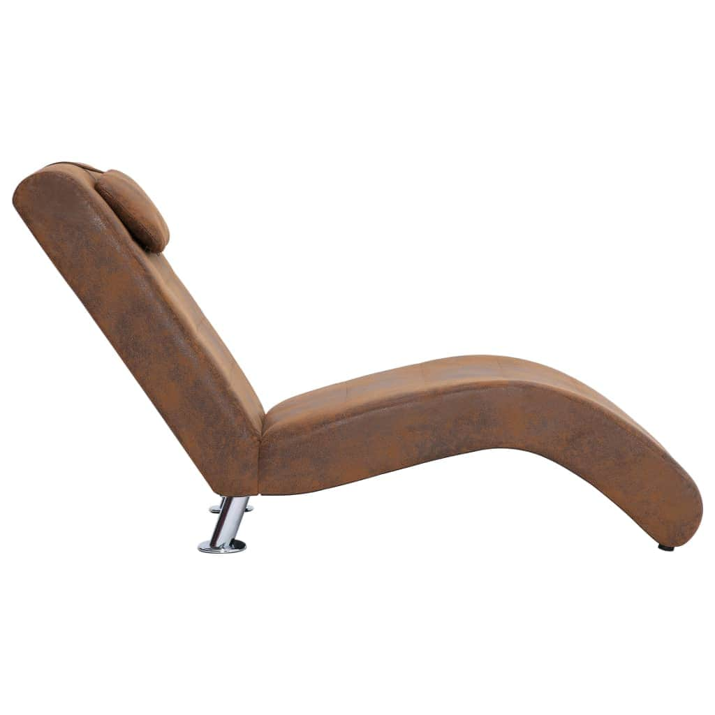 Chaise Longue with Pillow Brown Suede Leather