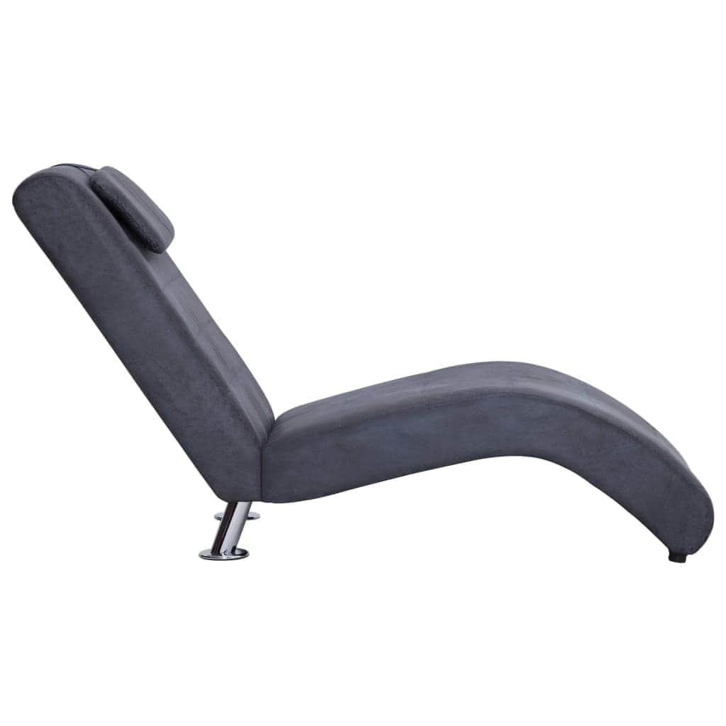 Chaise Longue with Pillow Grey Suede Leather