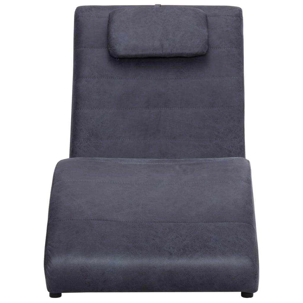 Chaise Longue with Pillow Grey Suede Leather