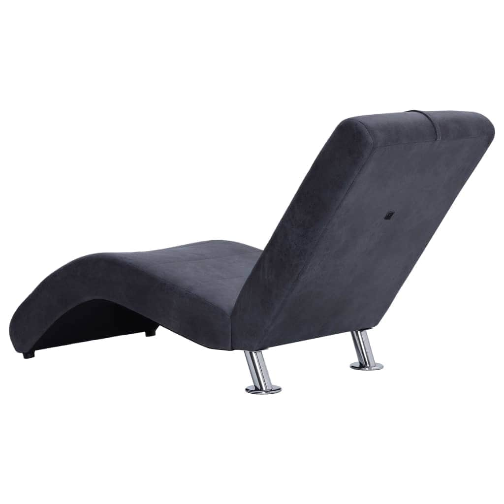 Chaise Longue with Pillow Grey Suede Leather