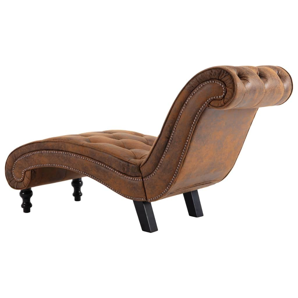 Chaise Lounge Brown Faux Suede Leather