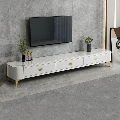 Chalk Sintered Stone TV Stand with Cabinet Storage Design for Drawing Room