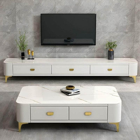 Chalk Sintered Stone TV Stand with Cabinet Storage Design for Drawing Room