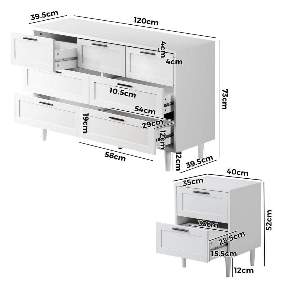 Chest of Drawers and 2 Bedside Tables Bedroom Set