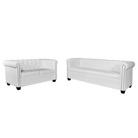 Chesterfield 2-Seater and 3-Seater Artificial Leather White