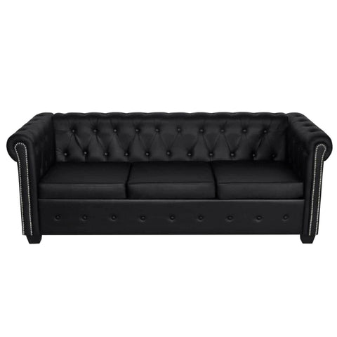 Chesterfield 3-Seater Artificial Leather Black