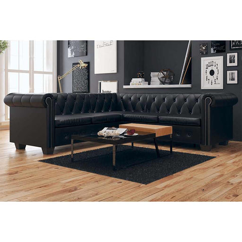 Chesterfield Corner Sofa 5-Seater Artificial Leather Black