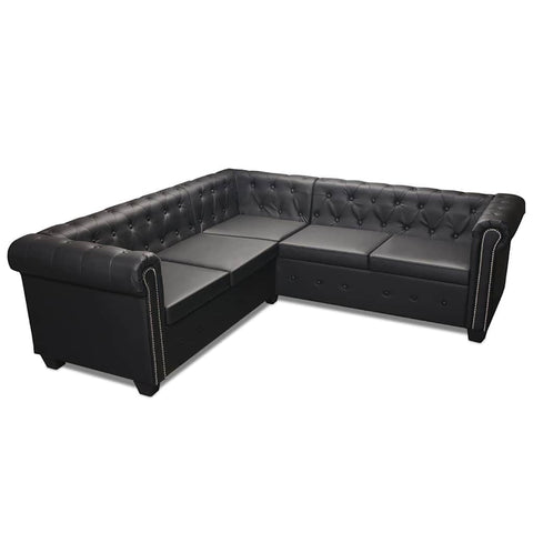 Chesterfield Corner Sofa 5-Seater Artificial Leather Black