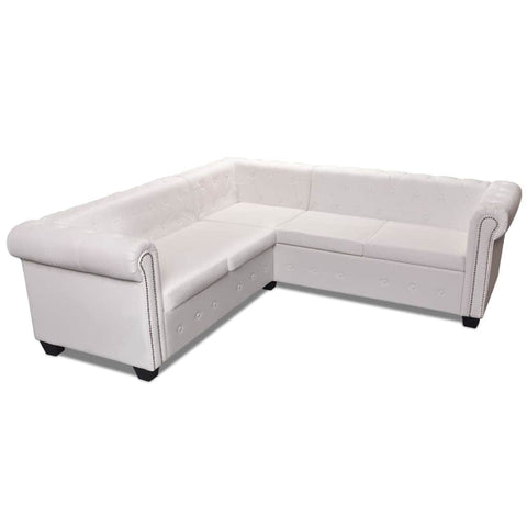 Chesterfield Corner Sofa 5-Seater Artificial Leather White