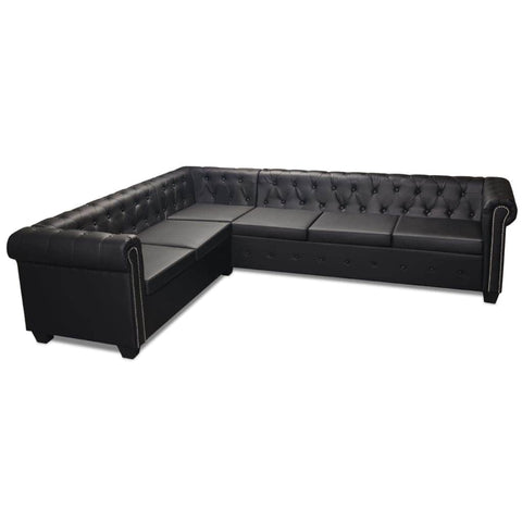 Chesterfield Corner Sofa 6-Seater Artificial Leather Black