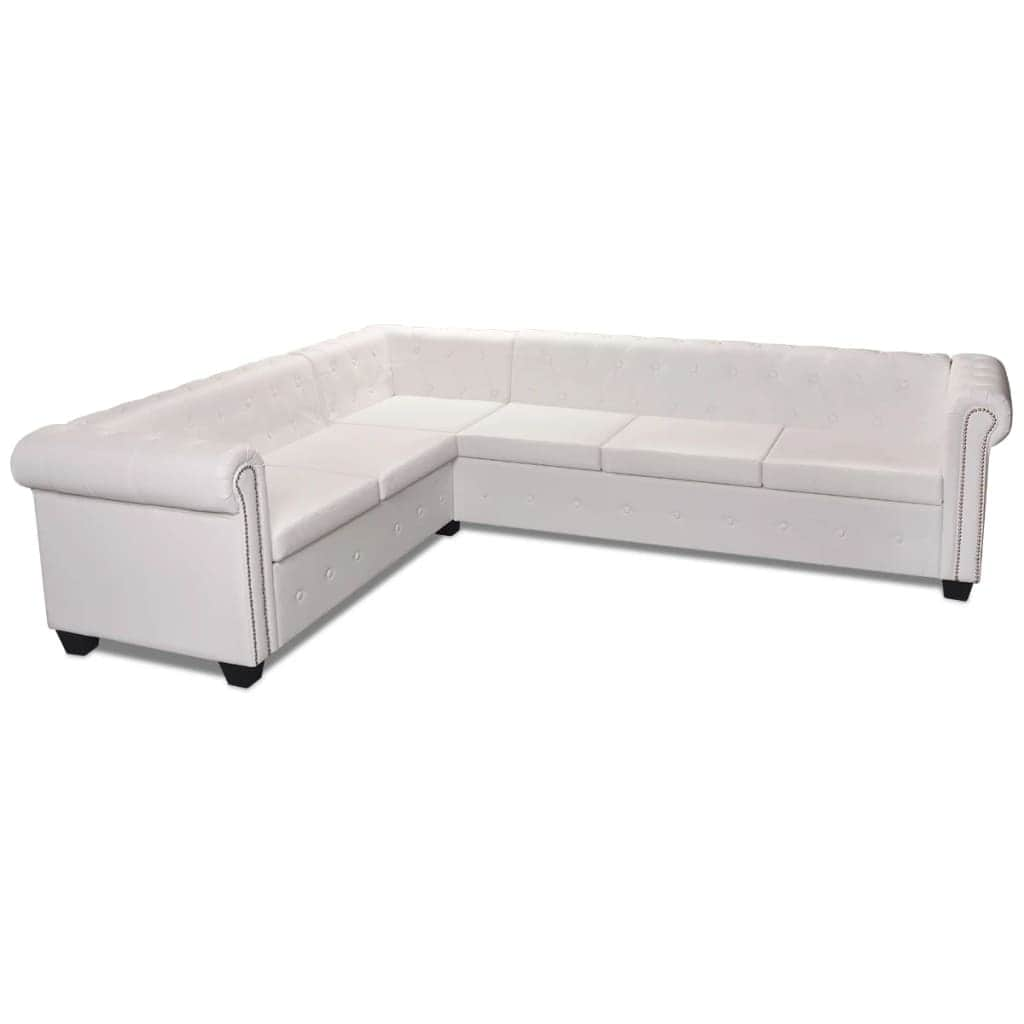 Chesterfield Corner Sofa 6-Seater Artificial Leather White