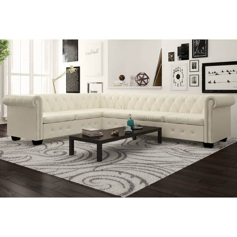 Chesterfield Corner Sofa 6-Seater Artificial Leather White