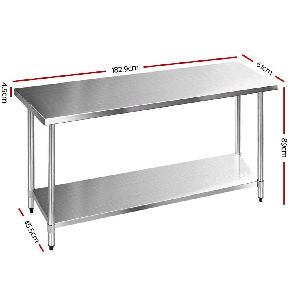 Chic 1829X610Mm Stainless Steel Kitchen Bench