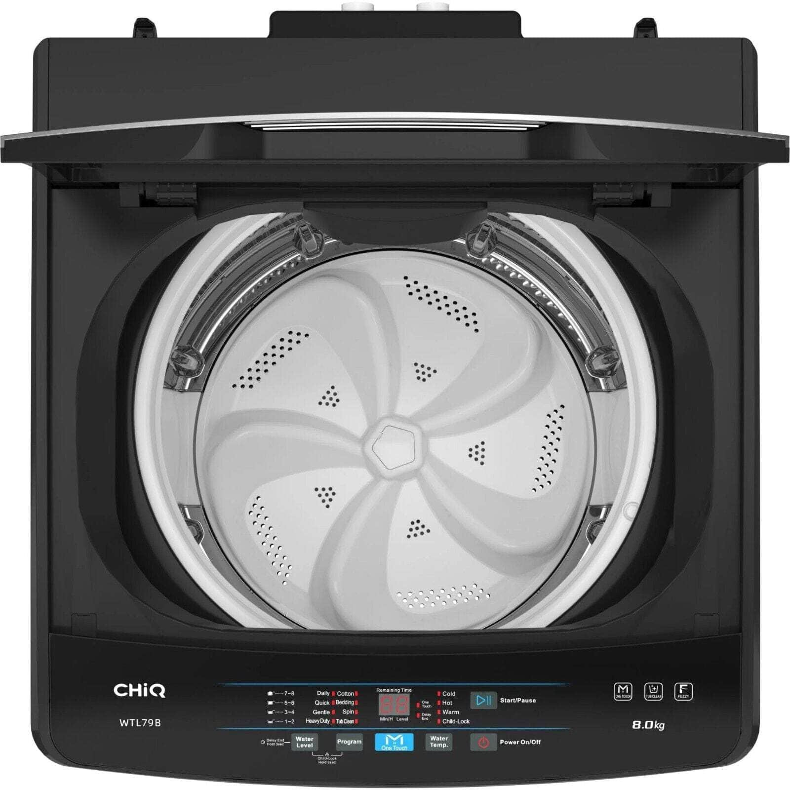 Chiq WTL79B 8Kg Top Load Washing Machine (Black), Top Loader Washer