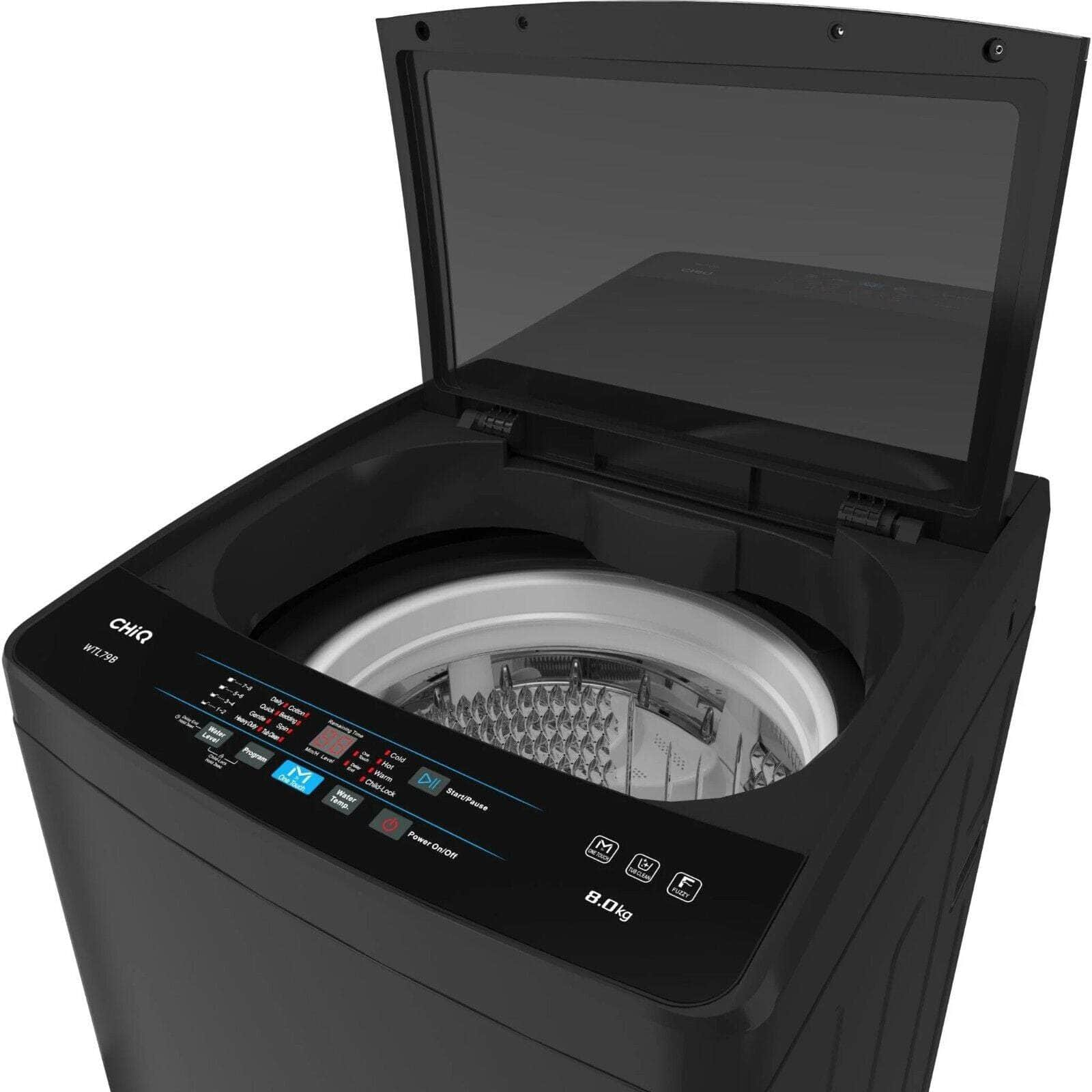 Chiq WTL79B 8Kg Top Load Washing Machine (Black), Top Loader Washer