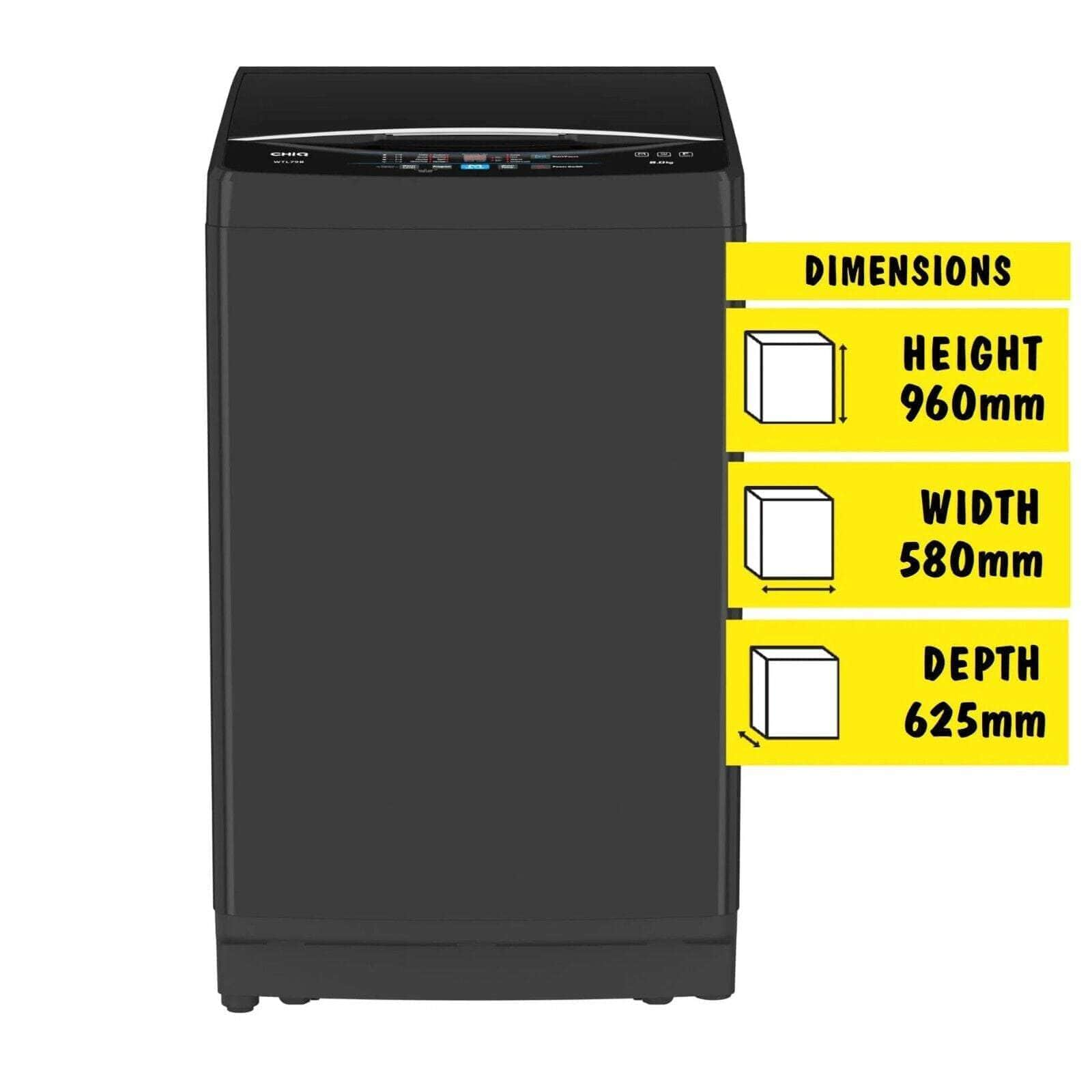 Chiq WTL79B 8Kg Top Load Washing Machine (Black), Top Loader Washer