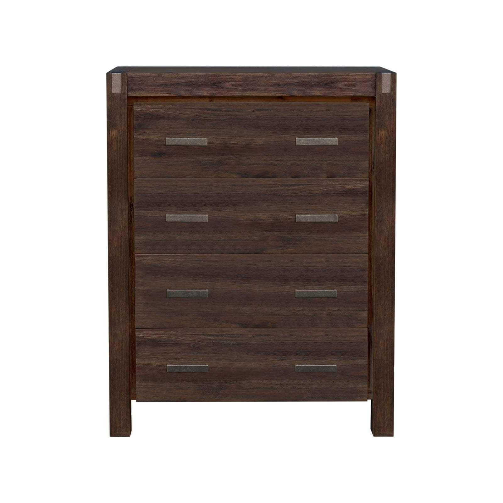 Chocolate Wooden Tallboy With 4 Storage Drawers