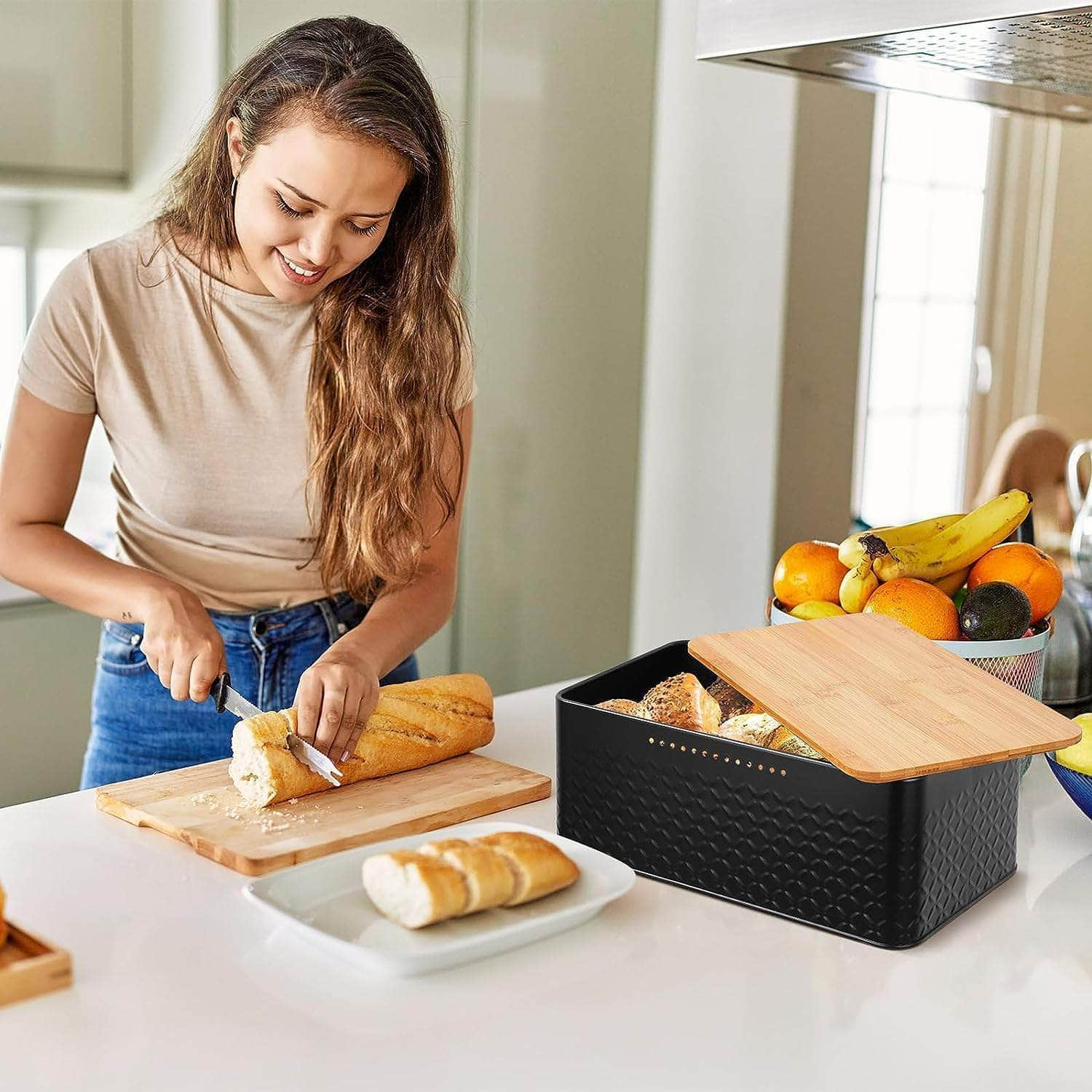 Chopping Board Bread Bin - Bamboo Lid