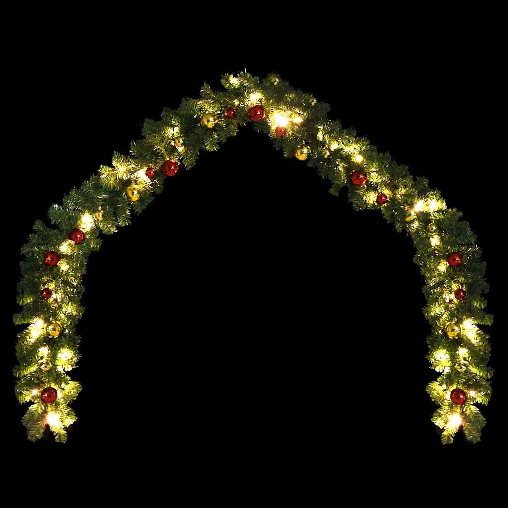 Christmas Garland Decorated with Baubles and LED Lights 10 m