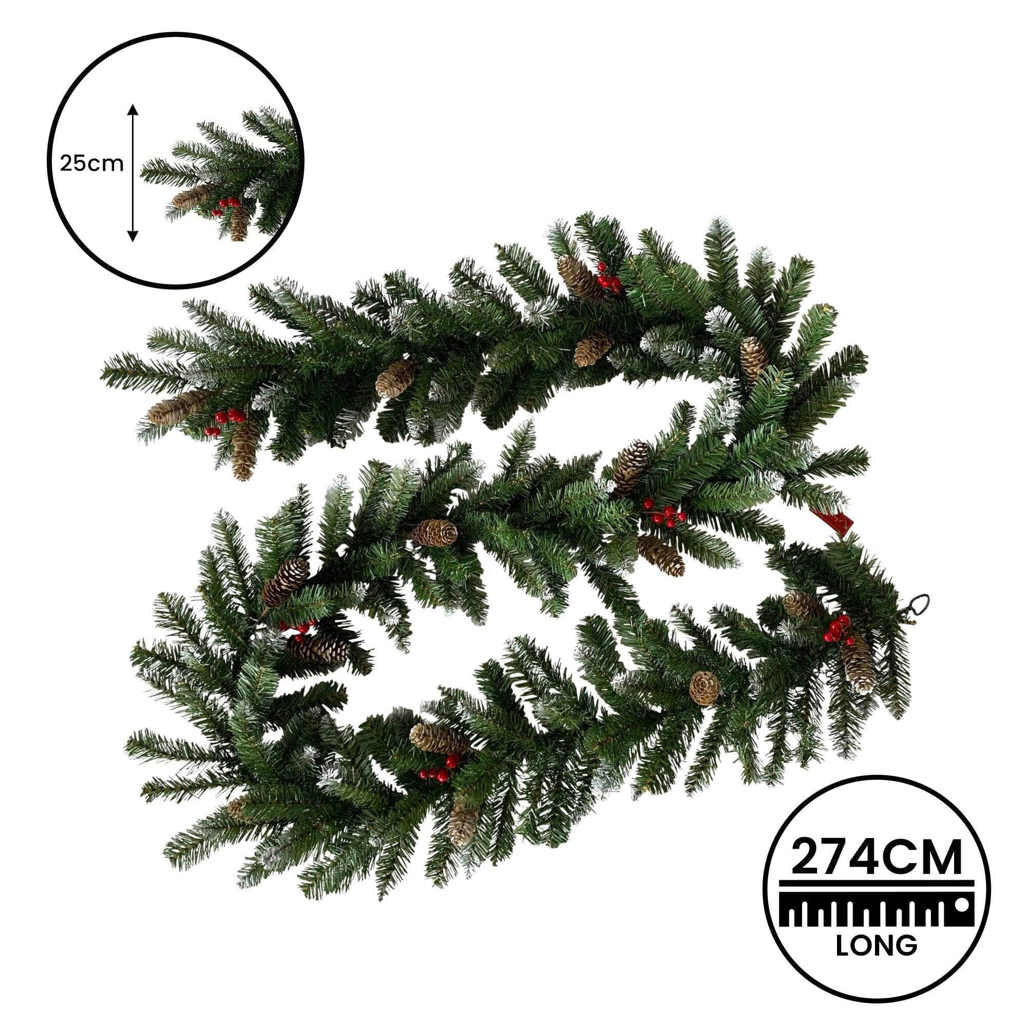 Christmas Garland with Pine Cones & Berries - 274cm