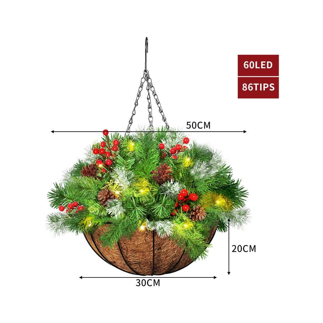 Christmas Hanging Basket Ornaments LED Lights Home Garden Decor 30cm