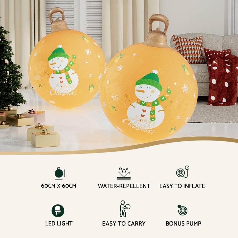 Christmas Inflatable Ball 60cm Led Illuminated Snowman Xmas Decor