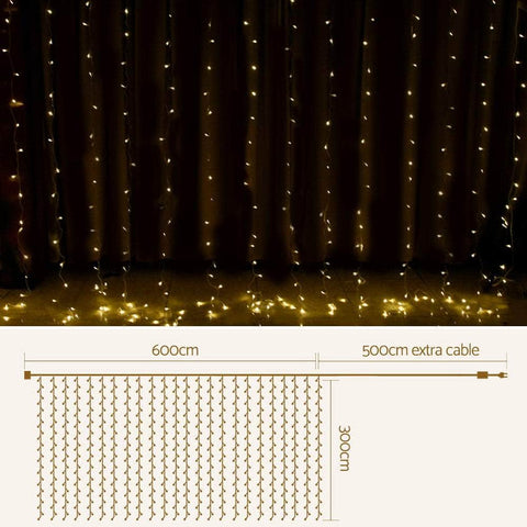 Christmas Lights 6Mx3M 600 LED Curtain Light Decorations Warm